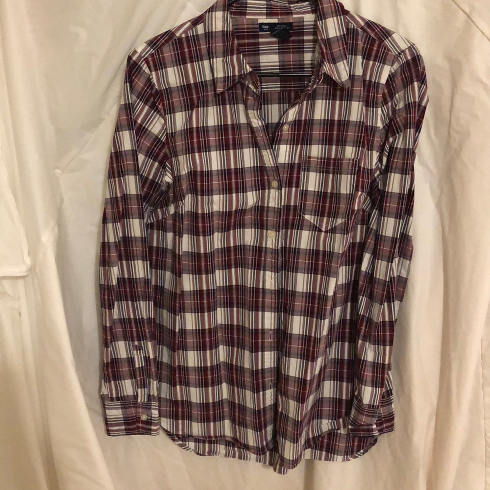 Red and white plaid button up shirt | Gap